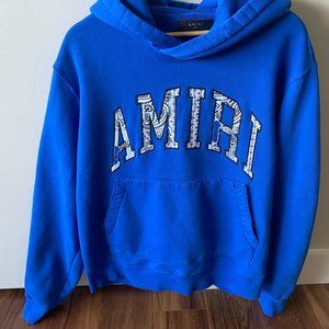 Brand new AMIRI blue logo pullover hoodie (size large)!